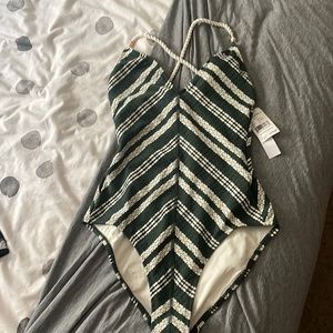 Robin Piccone Green and Cream Chevron One Piece Swimsuit